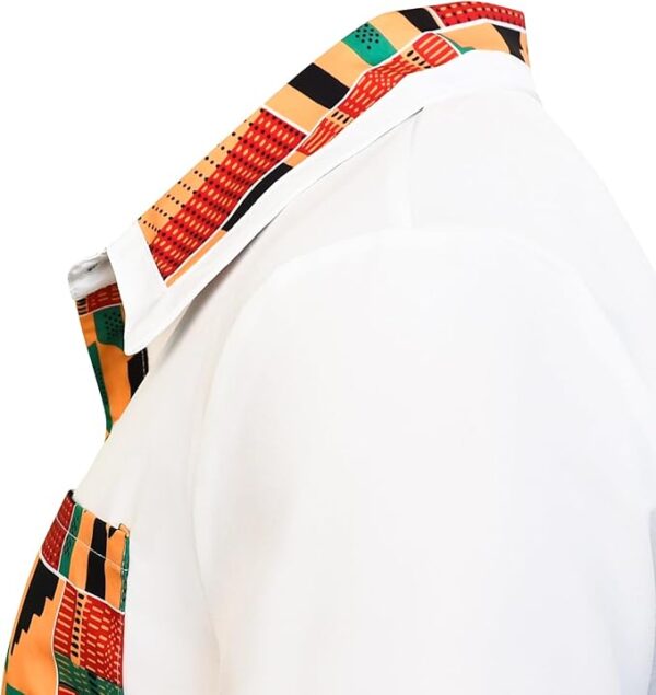 Men's Hipster African Printed Tribal Graphic Patchwork Design Short Sleeve Button up Shirt Mandarin Collar Shirts - Image 4