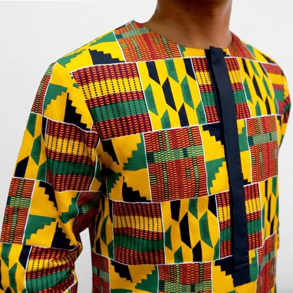 African Mens Shirt Traditional Long Sleeve Dashiki Print Cotton Wax Cloth Top - Image 4