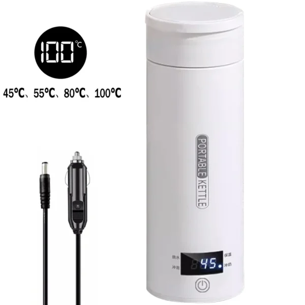 Boiling Water Travel Electric Kettle 12V Car Portable Tea Coffee Keep Warm Heating Kettle Mini 500ml Bottle Intelligent Display