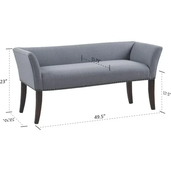 Upholstered tufted entrance bench, upholstered seat, mid-century modern fabric ottoman, slate blue durable - Image 3