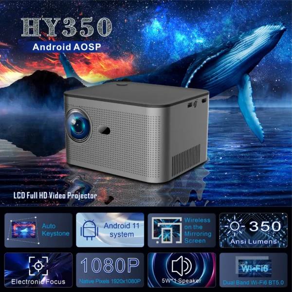 New HY350 Full HD 1080P 4K Mini Video Projector HY300 Android 11 LCD Smart Wifi Portable Projectors Home Theater Proyector - Image 5