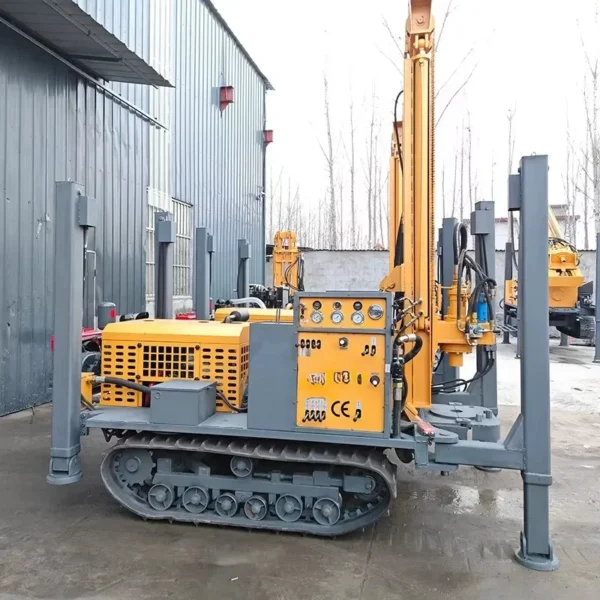 Crawler drilling rig with yellow and gray components, designed for construction and excavation tasks.