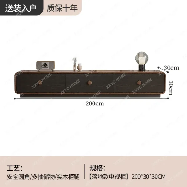 Rounded corner TV cabinet coffee table combination light luxury living room home floor retro - Image 2