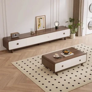 Rounded corner TV cabinet coffee table combination light luxury living room home floor retro