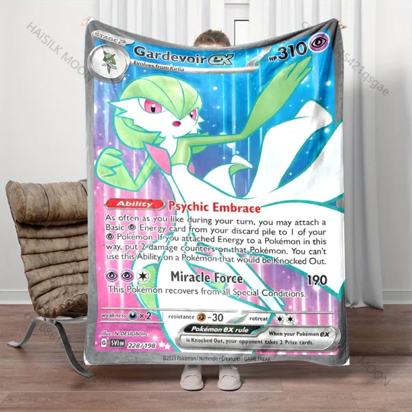 Pokémon Cards Gardevoir Blanket Warm Soft Fluffy Throw King Size Luxury Throw Kid Adult Sofa Bed Blanket Cover Travel Throw Gift - Image 2