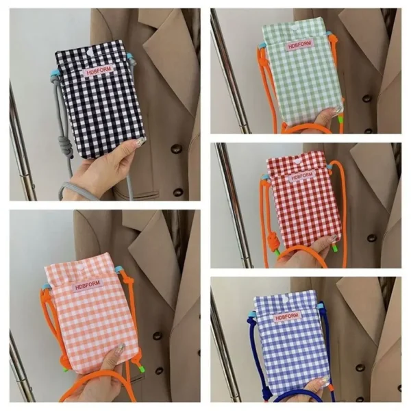 Fashion Polyester Grid Shoulder Bag Mini Large Capacity Mobile Phone Bag Cartoon Square Square Bags Women - Image 2