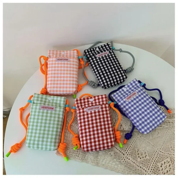 Fashion Polyester Grid Shoulder Bag Mini Large Capacity Mobile Phone Bag Cartoon Square Square Bags Women