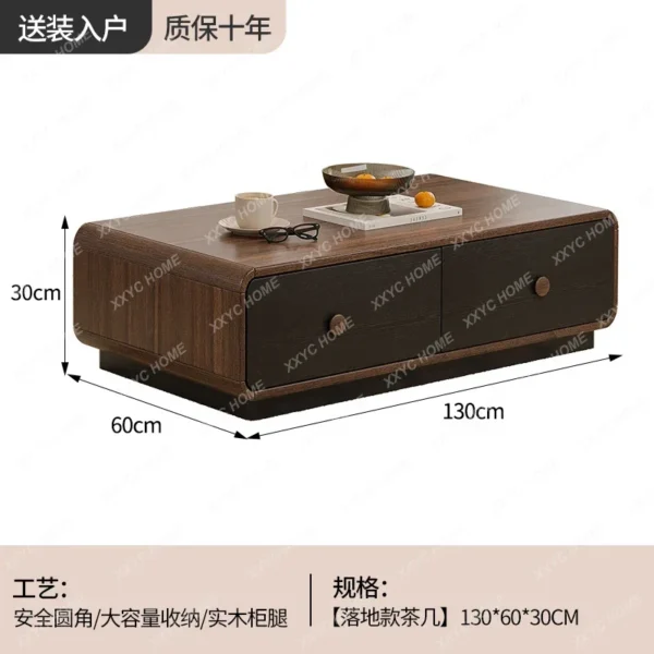 Rounded corner TV cabinet coffee table combination light luxury living room home floor retro - Image 3